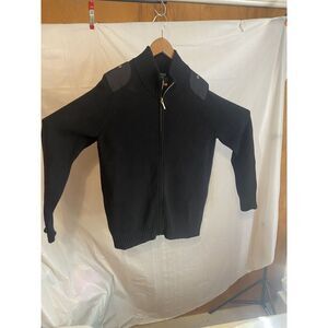 Women's Lauren‎ Ralph Lauren-Black Tight Knit-Full Gold Zipper Sweater-Size 1XL